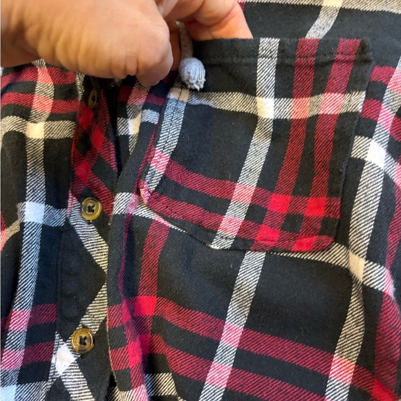 Hooded Flannel long sleeve button up red flannel grey hood size Small - Picture 4 of 8